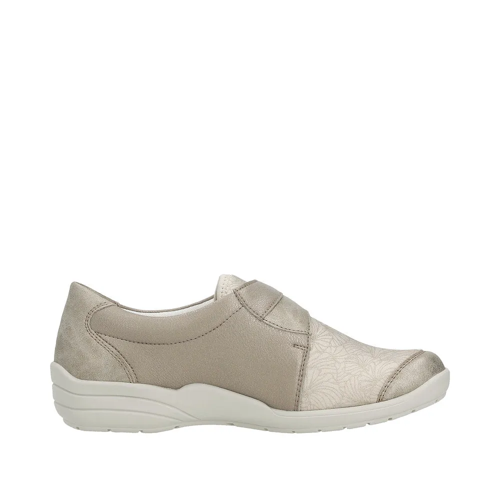 Ladies Strap Over Remonte Trainers Sneakers Ligt Bronze Metallic Wider Fit R7600-91