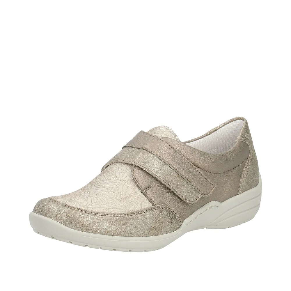 Ladies Strap Over Remonte Trainers Sneakers Ligt Bronze Metallic Wider Fit R7600-91