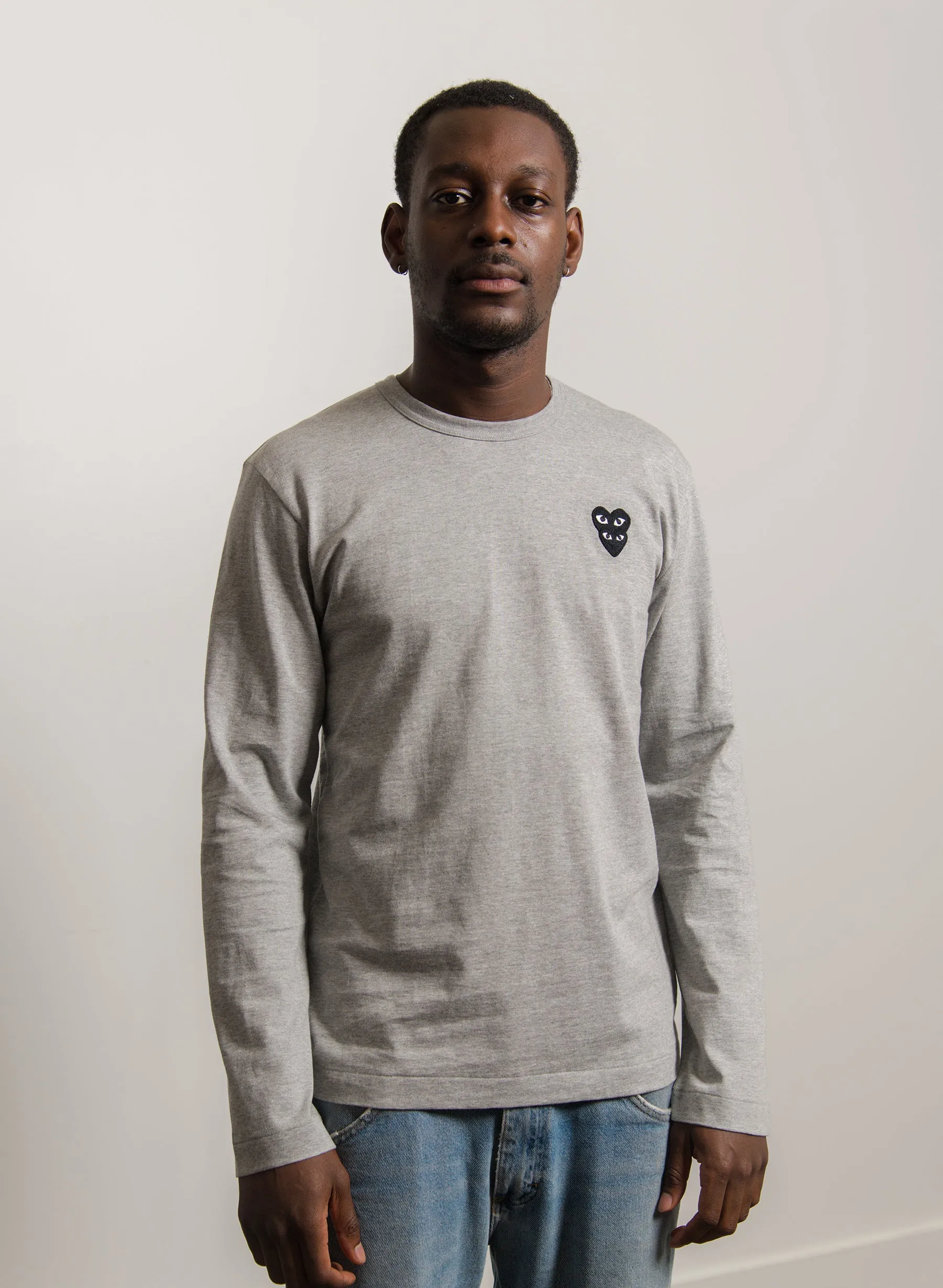 Layered Double Emblem Long Sleeve Tee Grey/Black T300