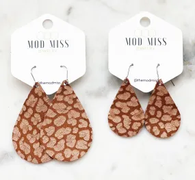 Leather Teardrop Earring Leopard Rose Gold