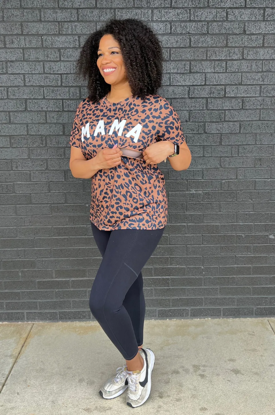 Leopard " Mama" Nursing Tee With Hidden Zipper