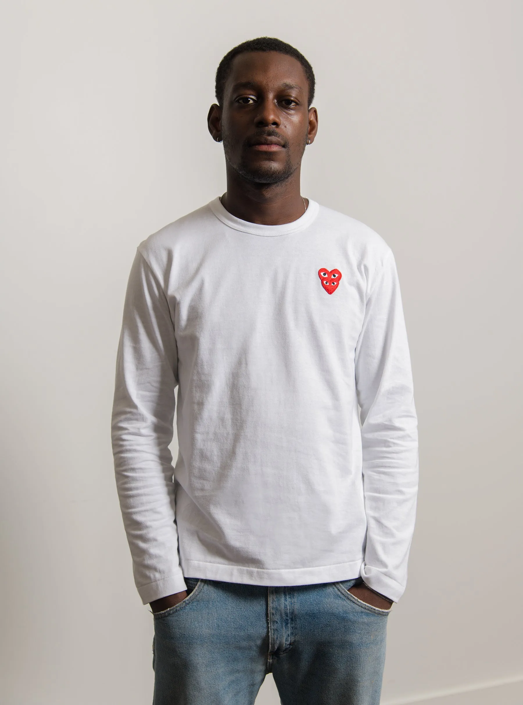 Long Sleeve Layered Double Emblem Tee White/Red T292