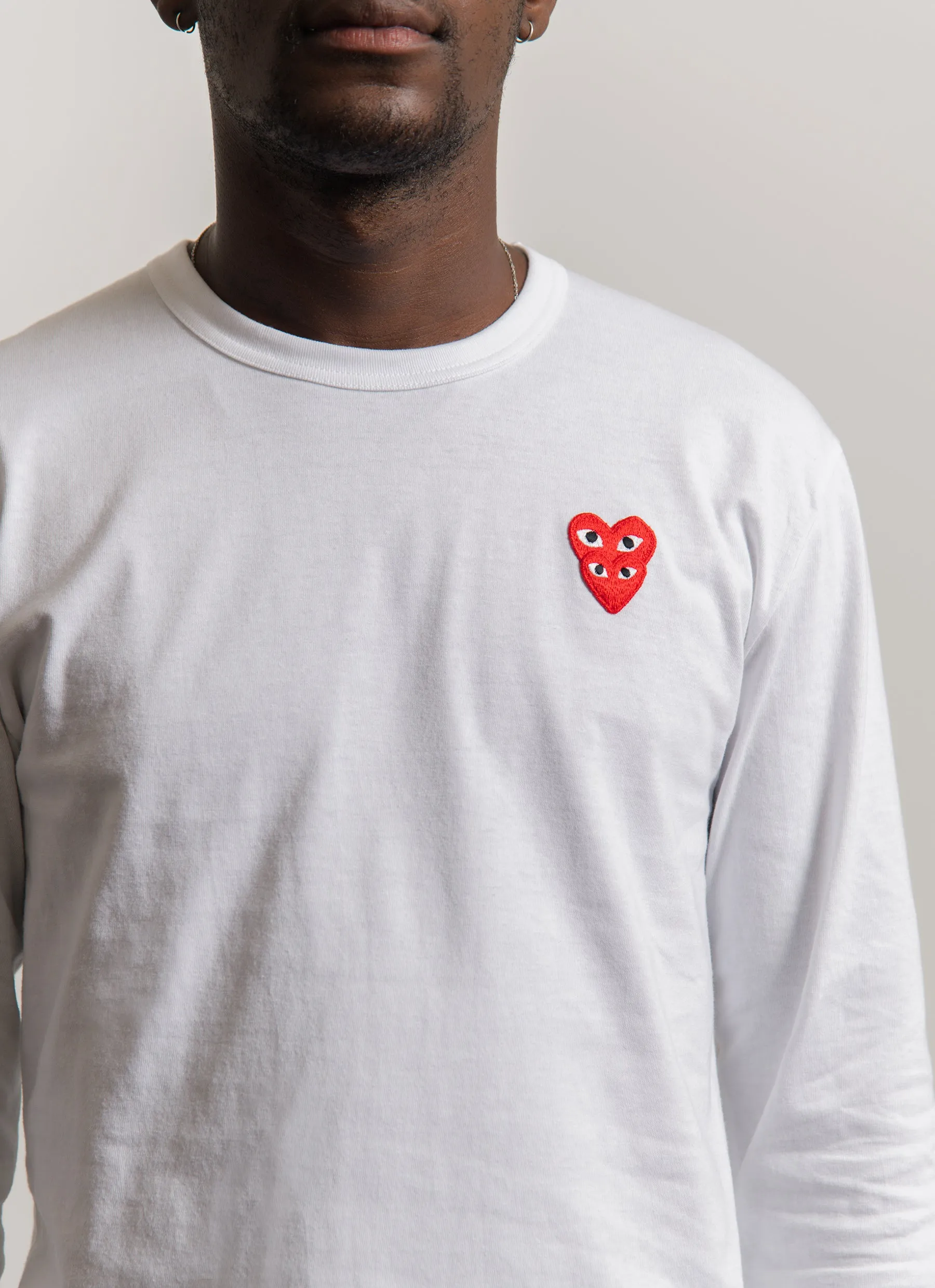 Long Sleeve Layered Double Emblem Tee White/Red T292