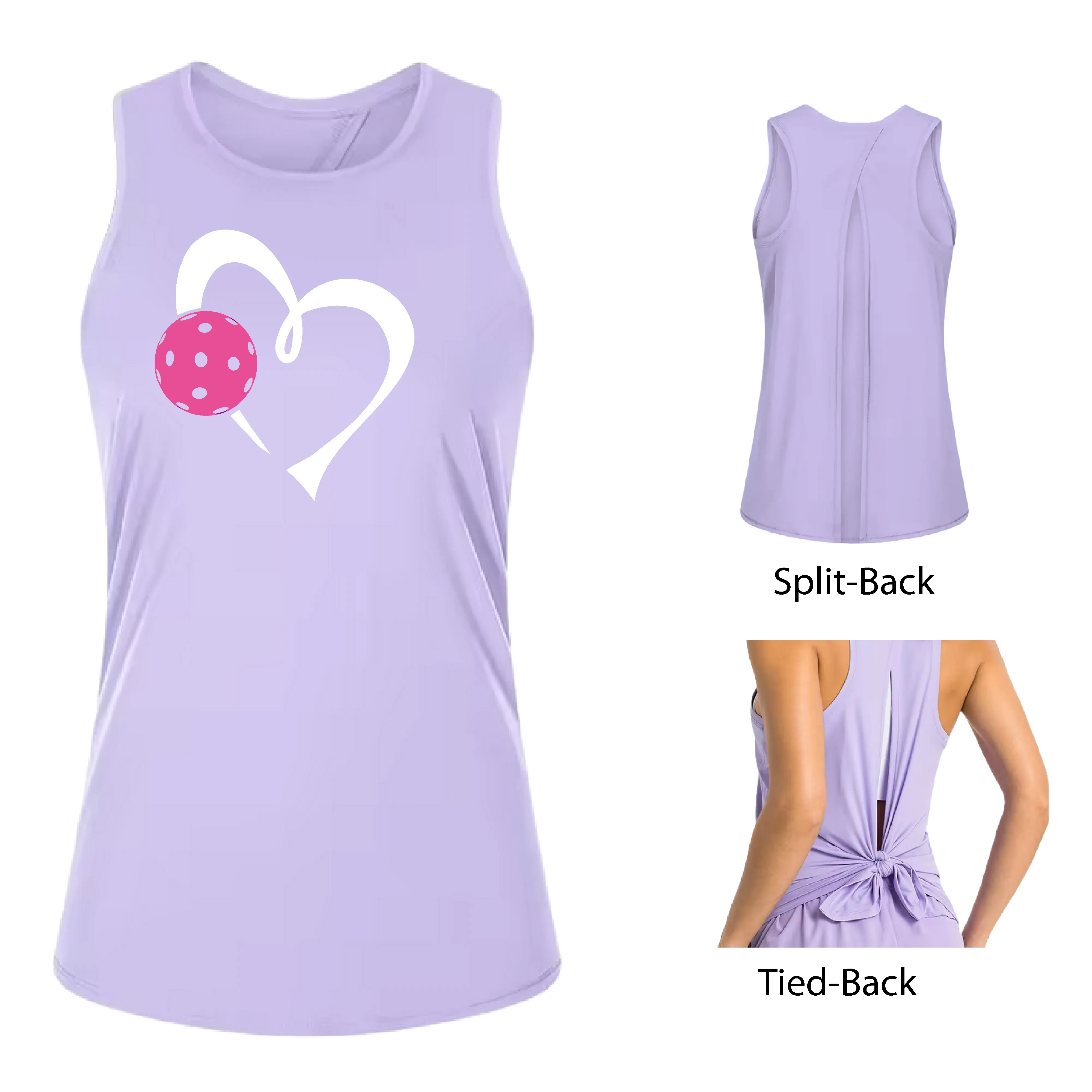 Love Pickleball Heart (Pink)| Women's Split Back or Tied Back Pickleball Tank | 80/20 Nylon Spandex Mix