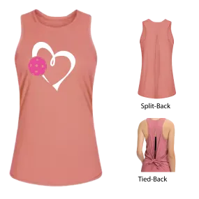 Love Pickleball Heart (Pink)| Women's Split Back or Tied Back Pickleball Tank | 80/20 Nylon Spandex Mix