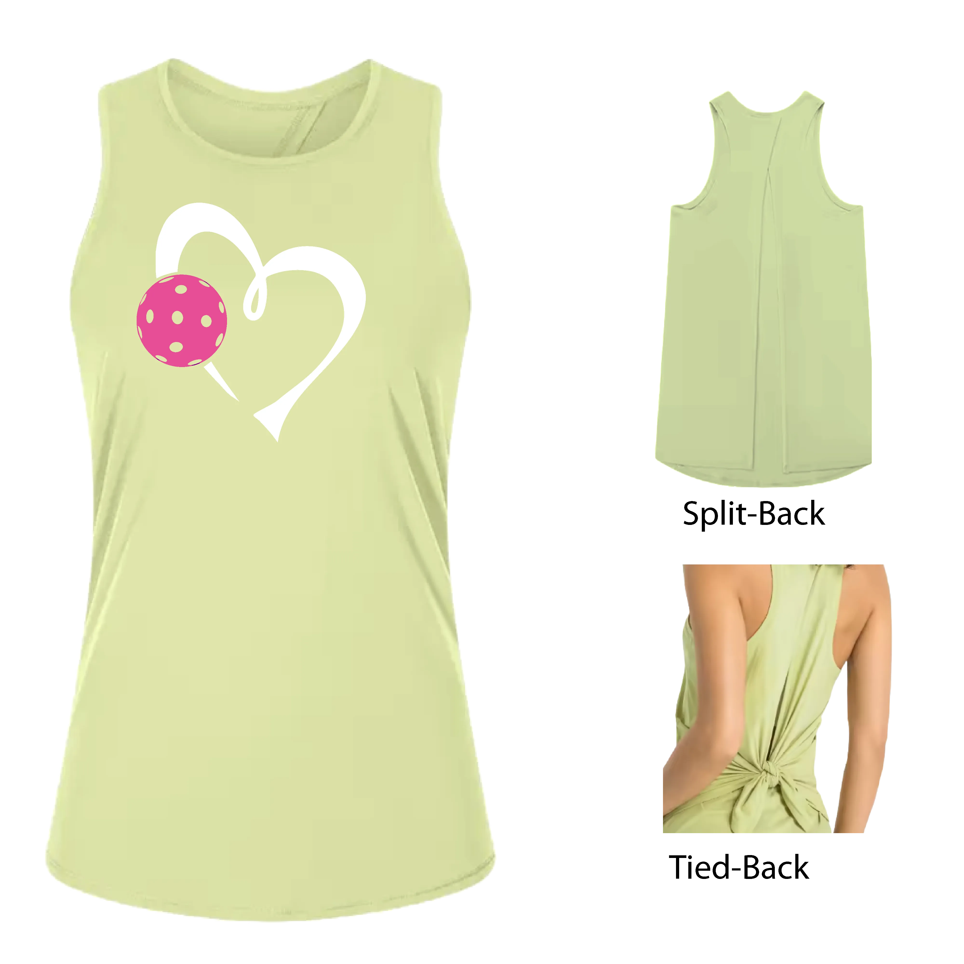 Love Pickleball Heart (Pink)| Women's Split Back or Tied Back Pickleball Tank | 80/20 Nylon Spandex Mix