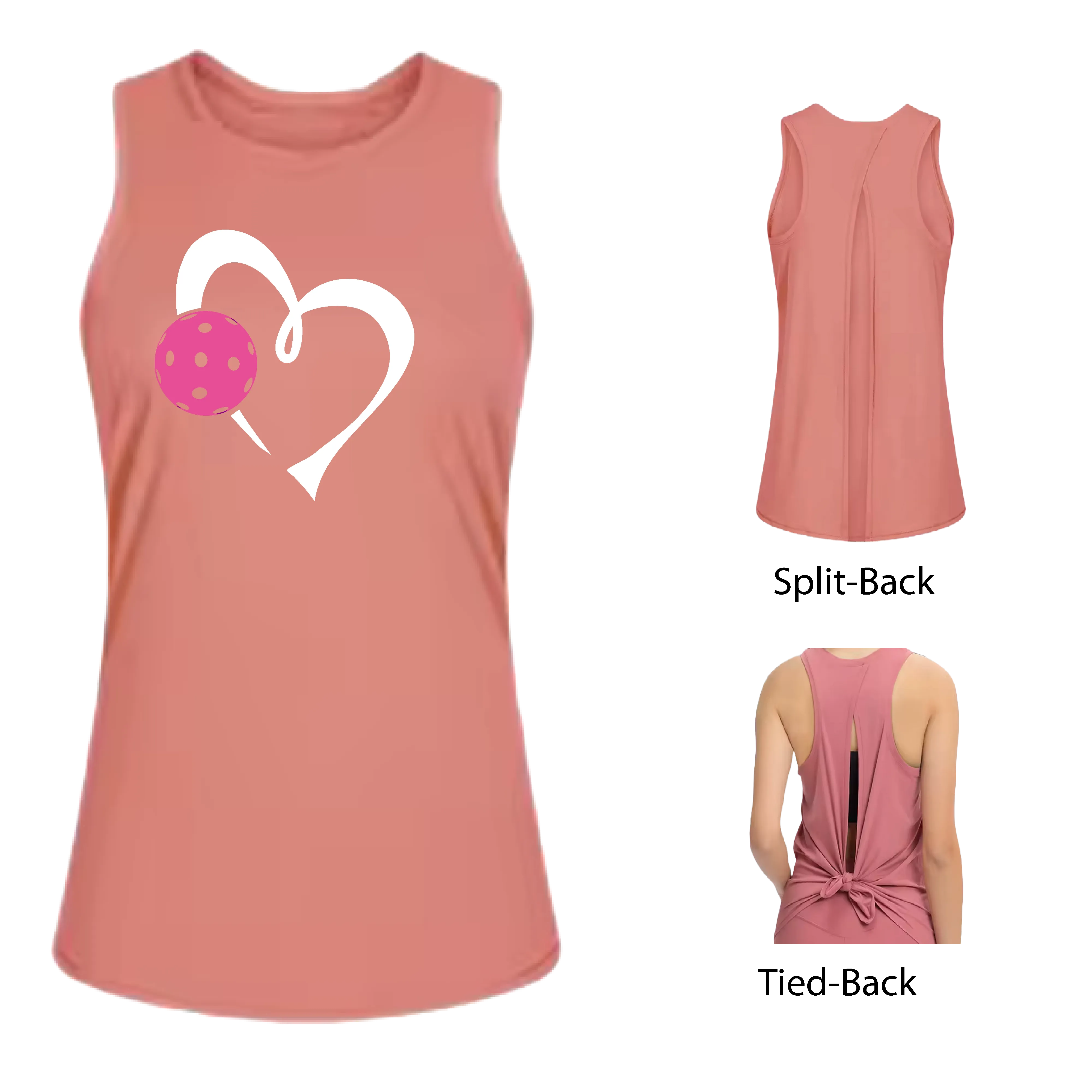 Love Pickleball Heart (Pink)| Women's Split Back or Tied Back Pickleball Tank | 80/20 Nylon Spandex Mix