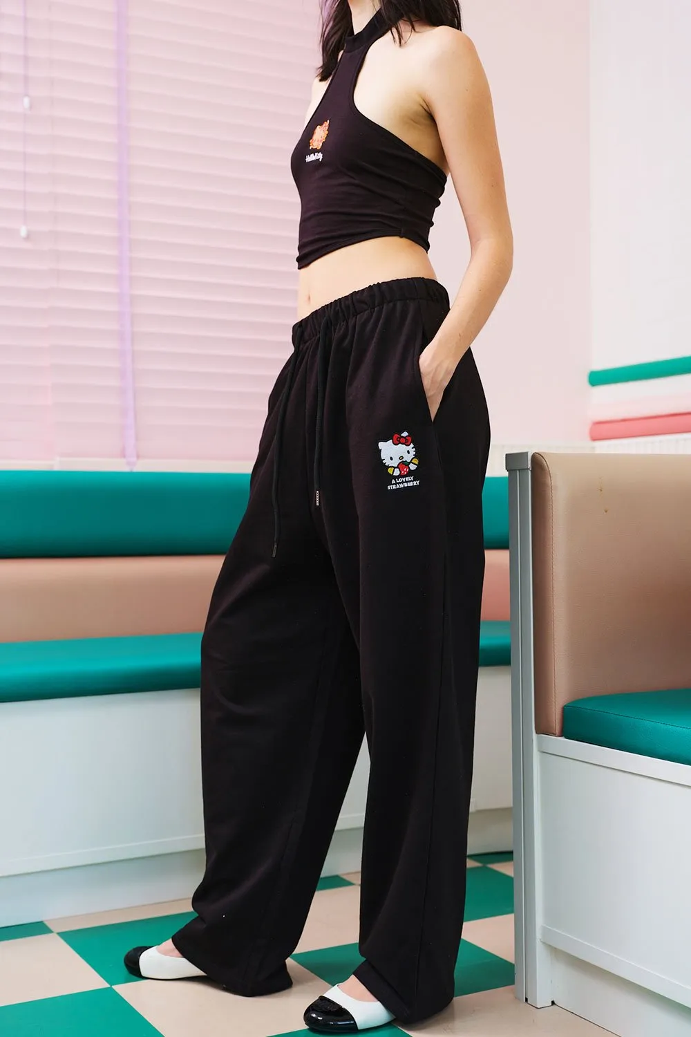 Lovely Strawberry Black Joggers