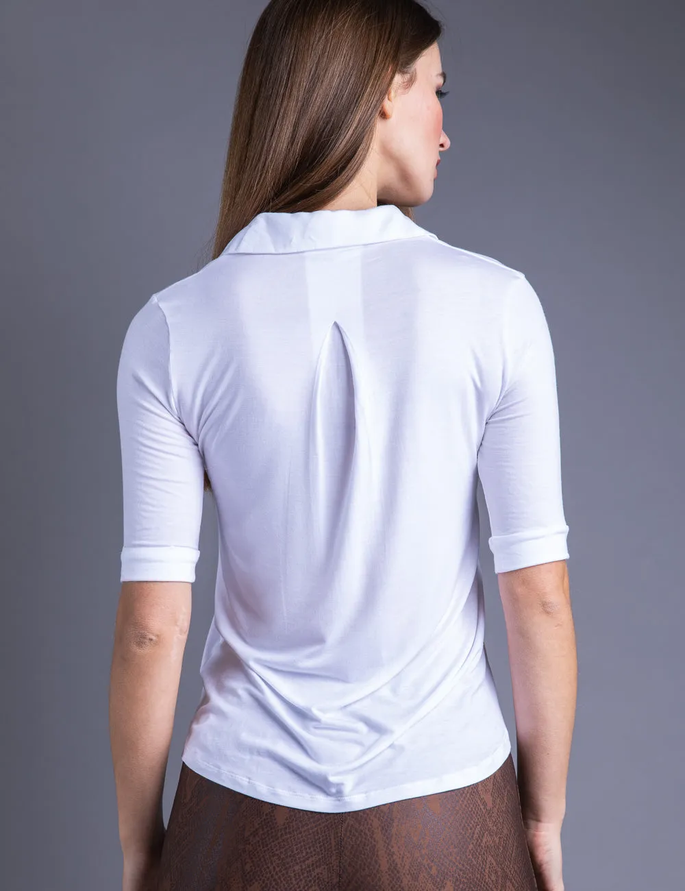 Majestic 3/4 Sleeve Viscose Relaxed Button Down Shirt in Blanc