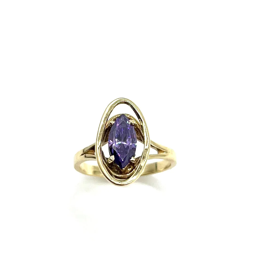 Marquise Shaped Amethyst Frame Ring