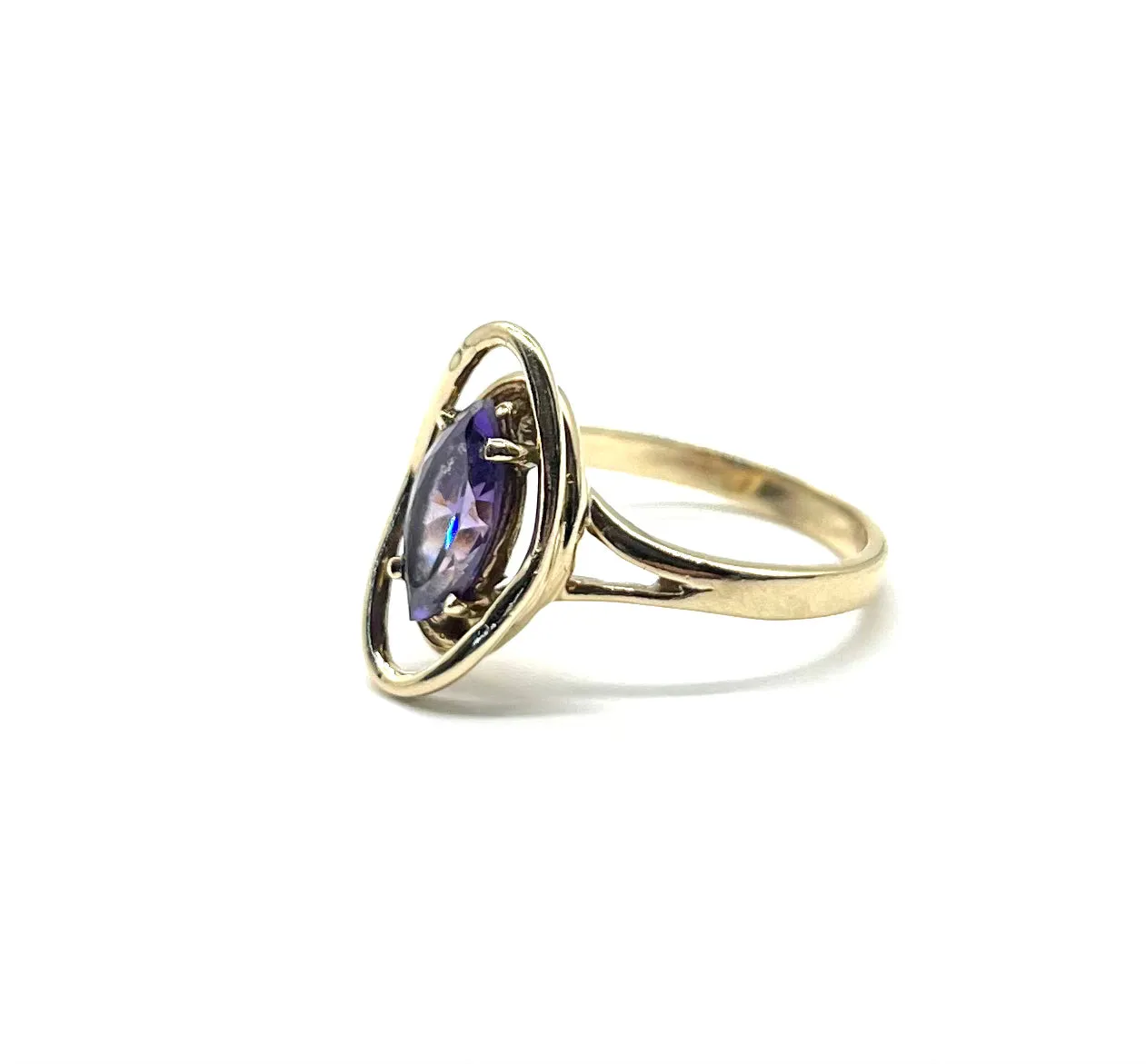 Marquise Shaped Amethyst Frame Ring