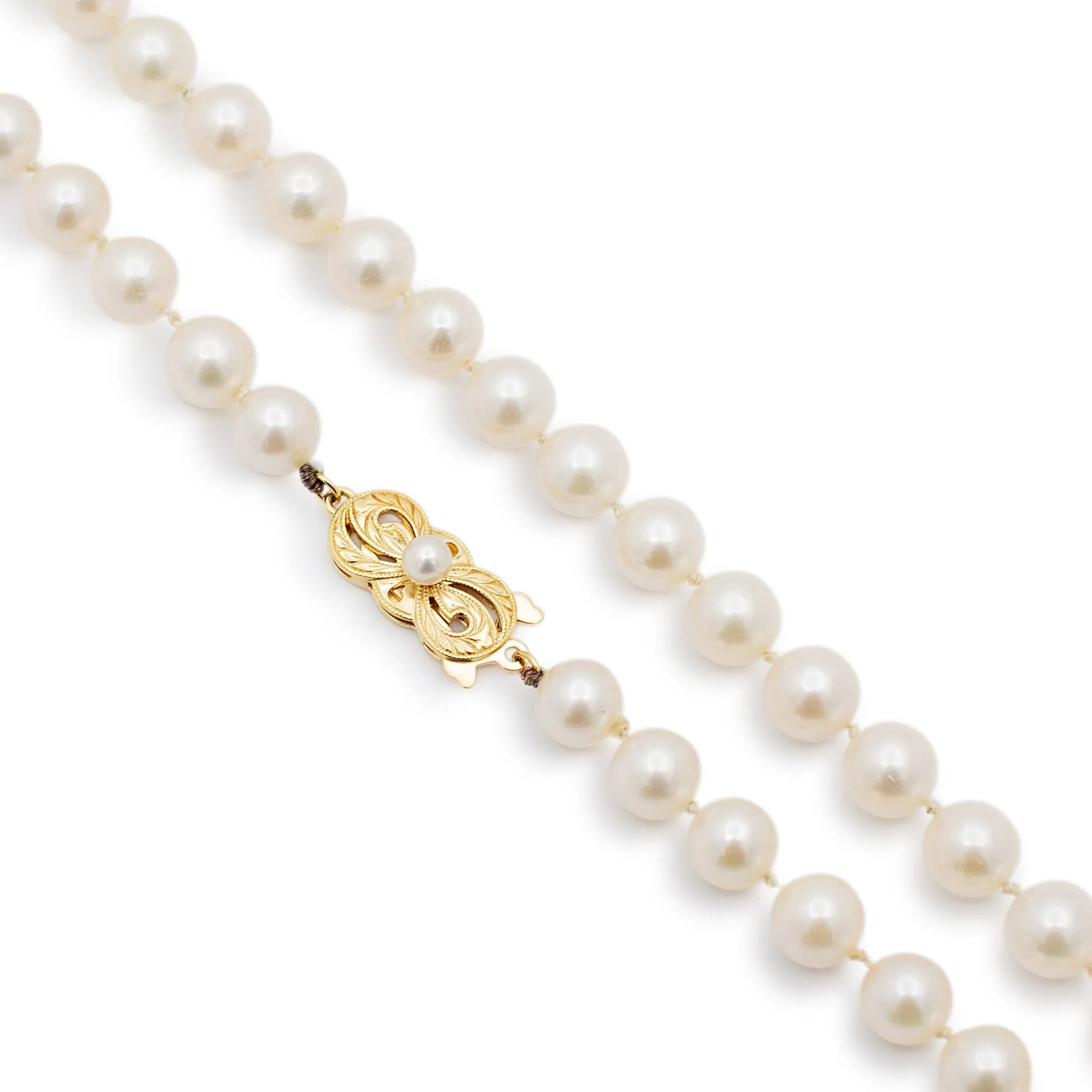 Mikimoto Akoya Cultured Pearl Strand Bead Chain Necklace - 18K Yellow Gold Clasp