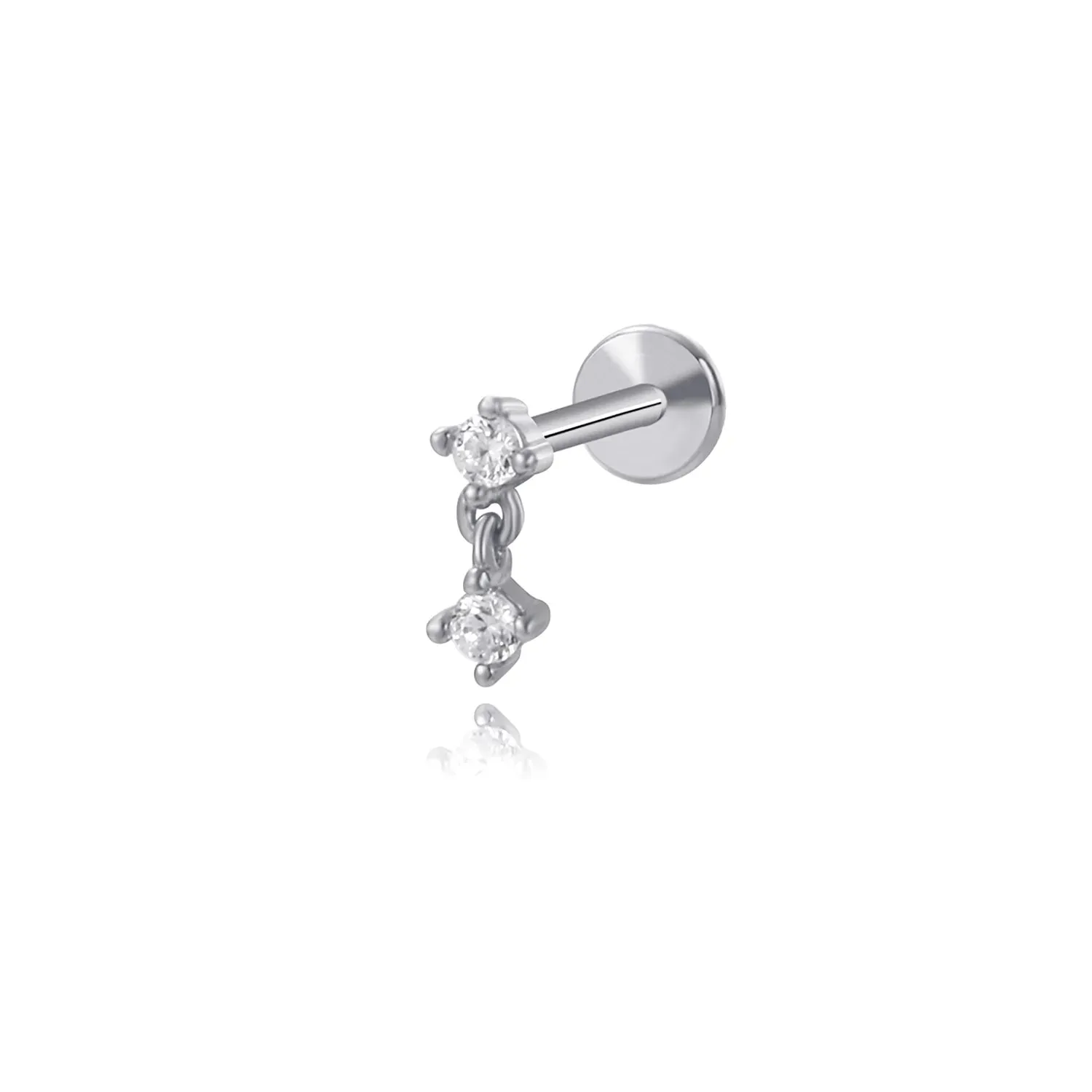 Mini Dangle Duo CZ Flat Back Stud Earring (18G)