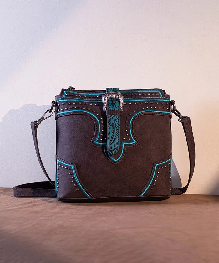 Montana West Buckle Studs Crossbody Bag