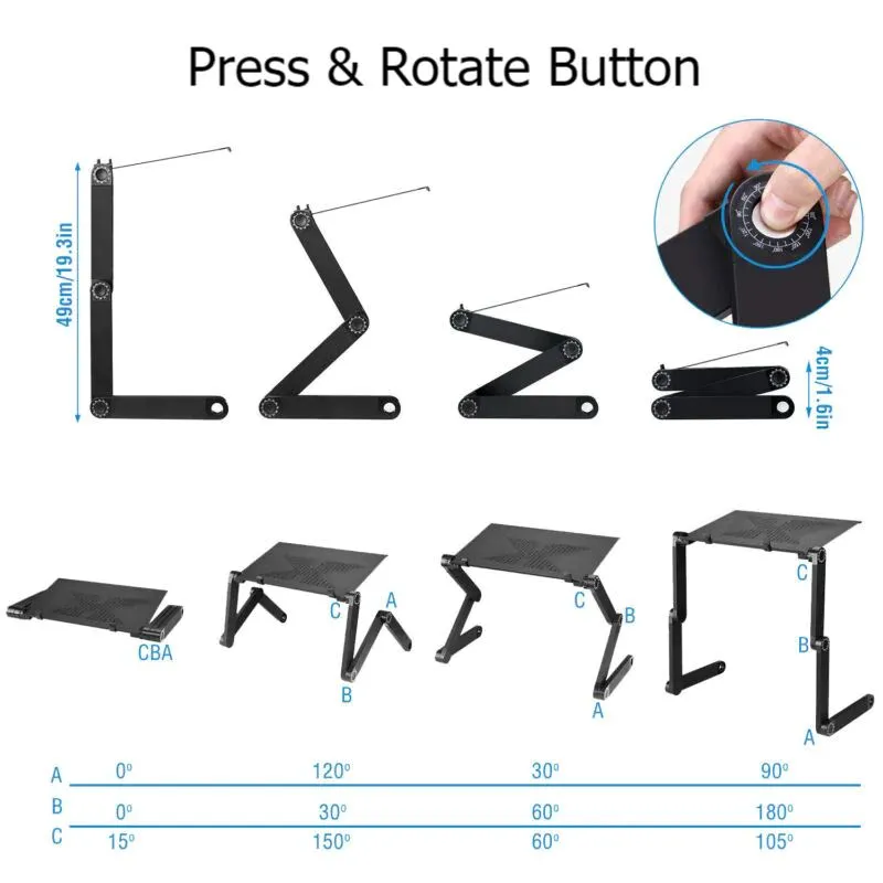 MTEKPro™ Adjustable Laptop Table Stand: 360° Aluminum Lap Tray, Sofa/Bed Desk