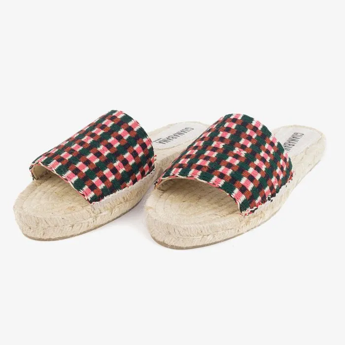 Mule Espadrille - Pink & Hunter Green