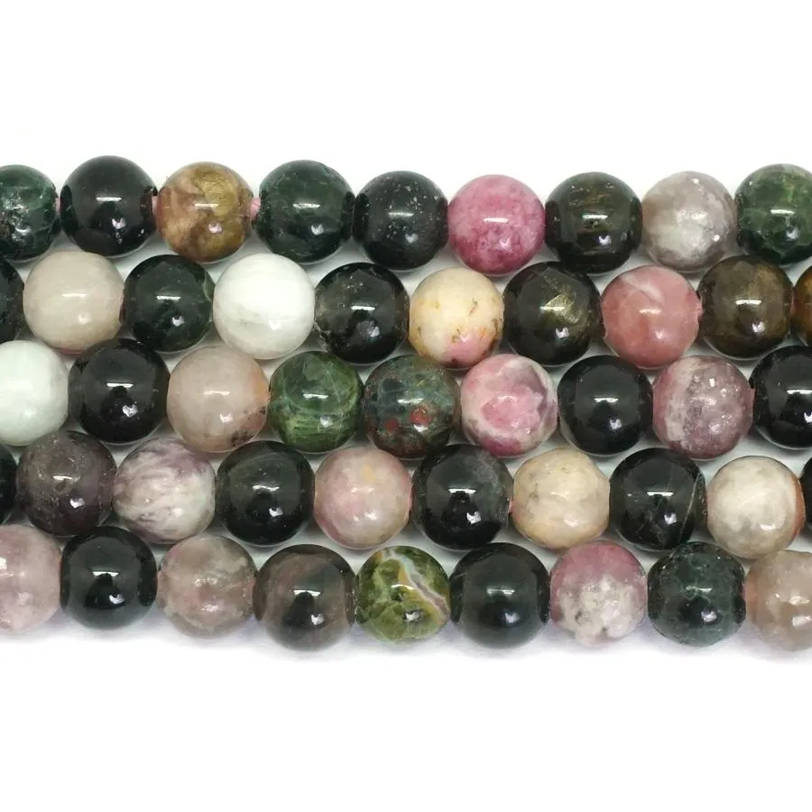 Multi Tourmaline 8mm Round Large Hole Beads - 8-inch