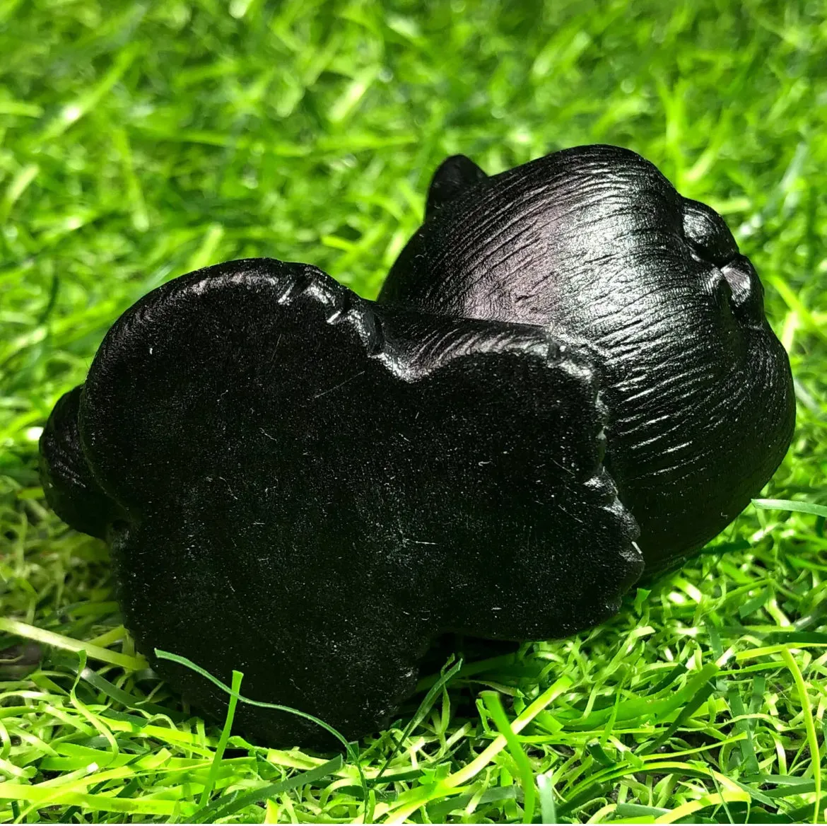 Natural Black Obsidian gemstone carved Kitty Cat Figurine