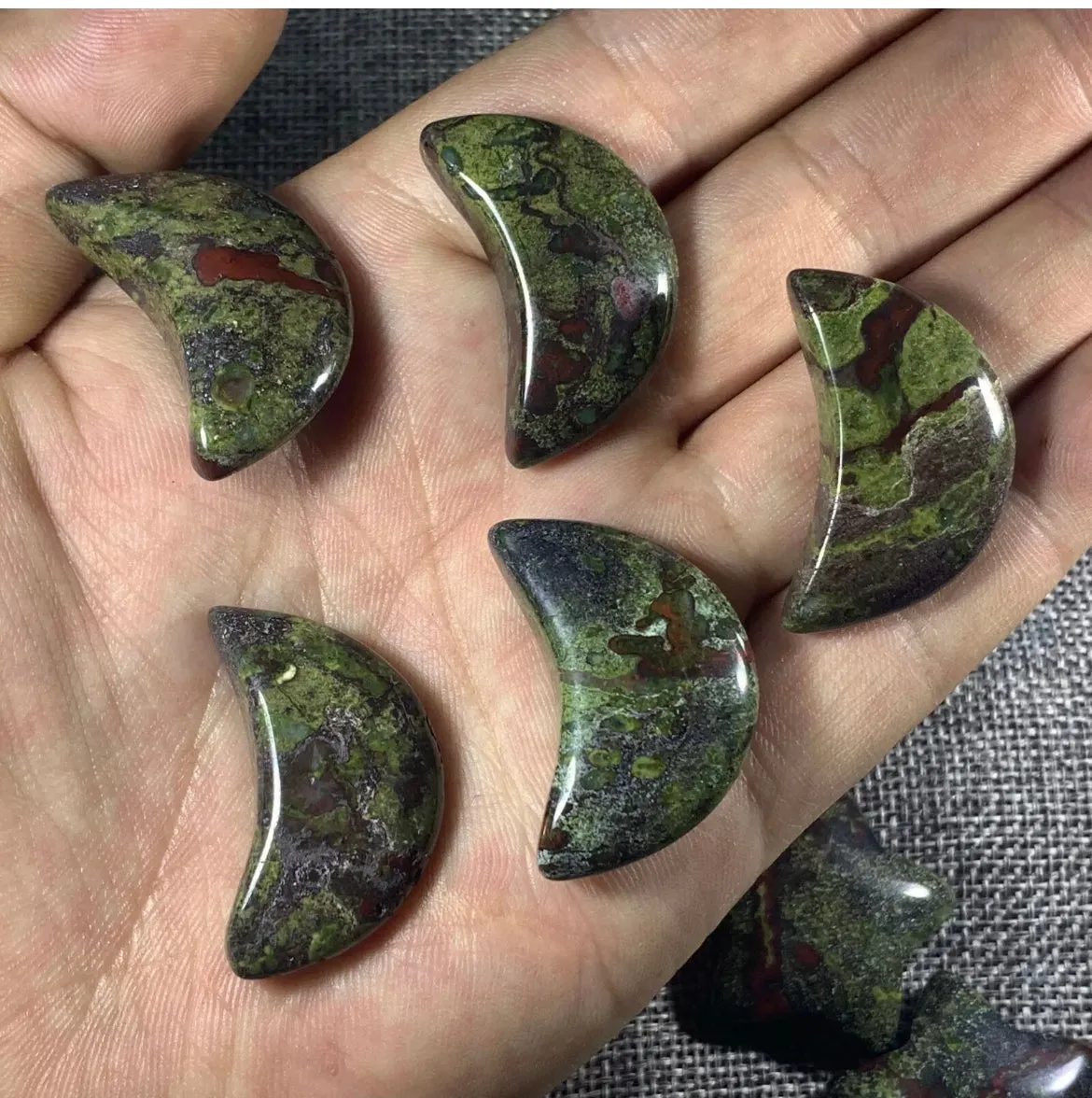 Natural dragon bloodstone gemstone crescent moon