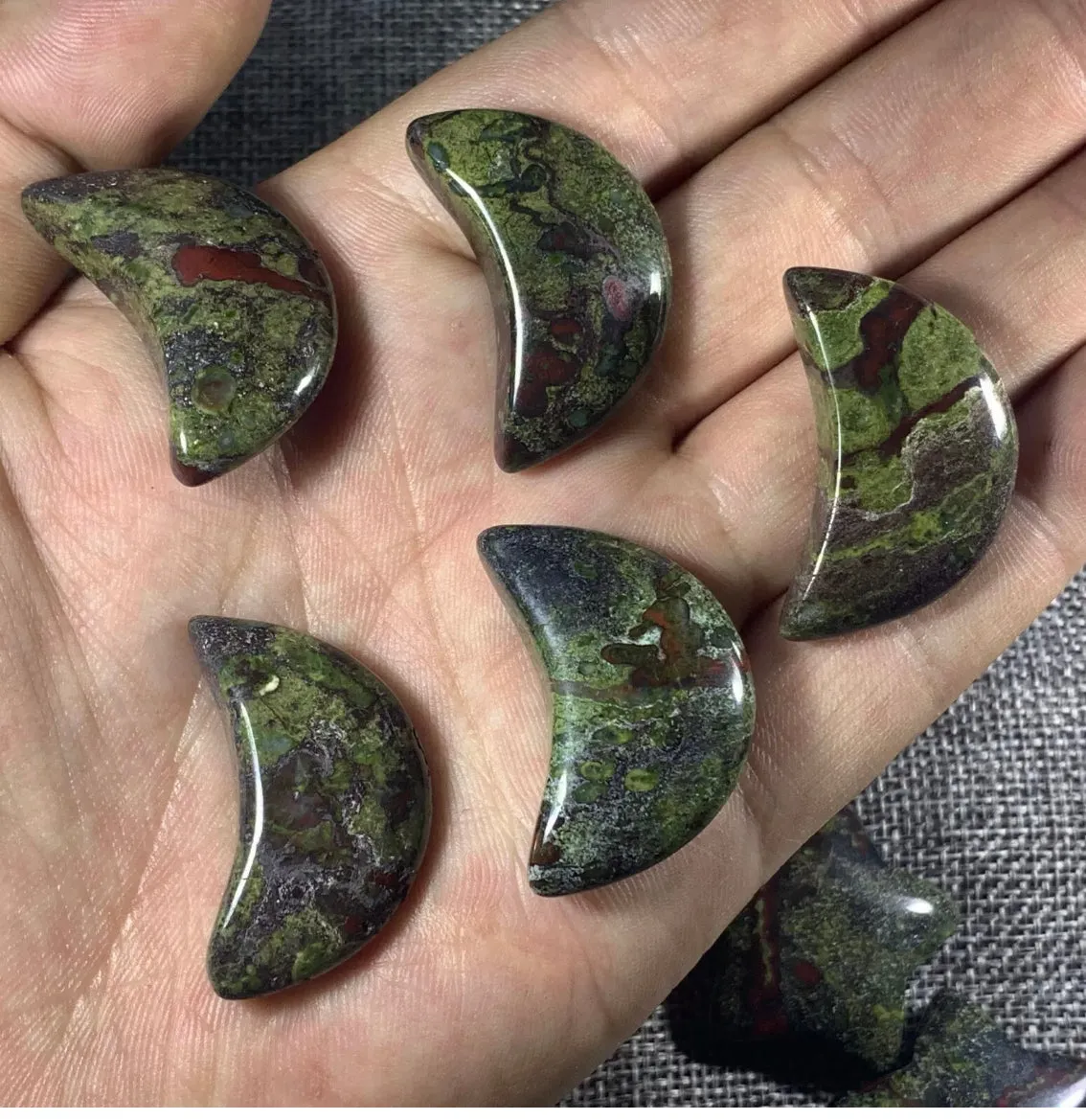 Natural dragon bloodstone gemstone crescent moon