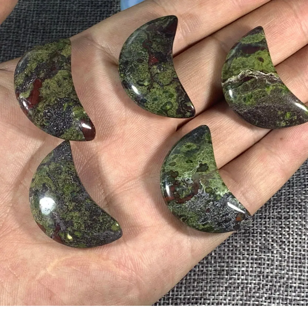 Natural dragon bloodstone gemstone crescent moon