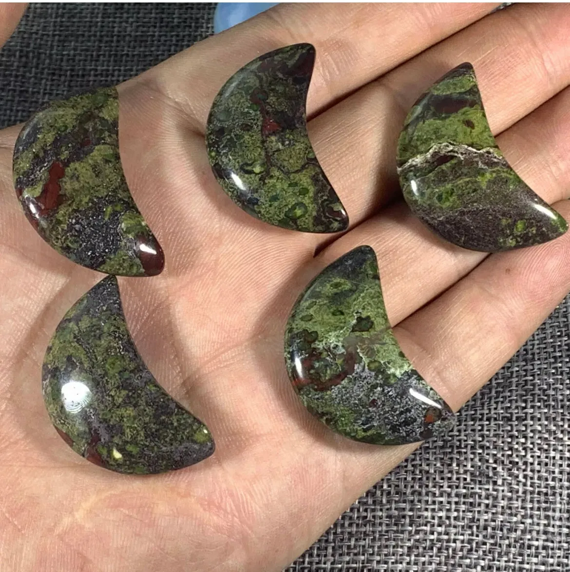 Natural dragon bloodstone gemstone crescent moon