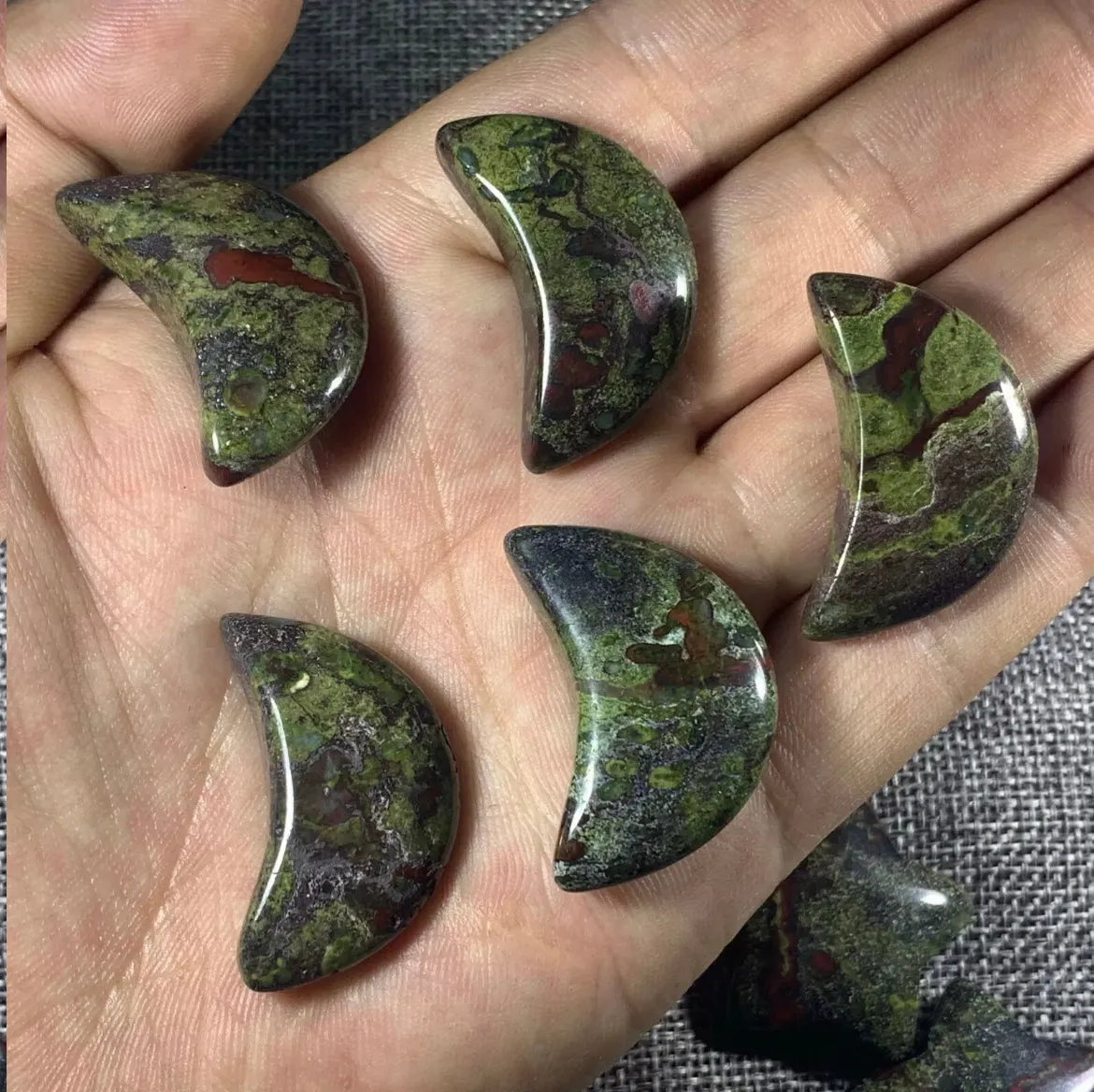 Natural dragon bloodstone gemstone crescent moon