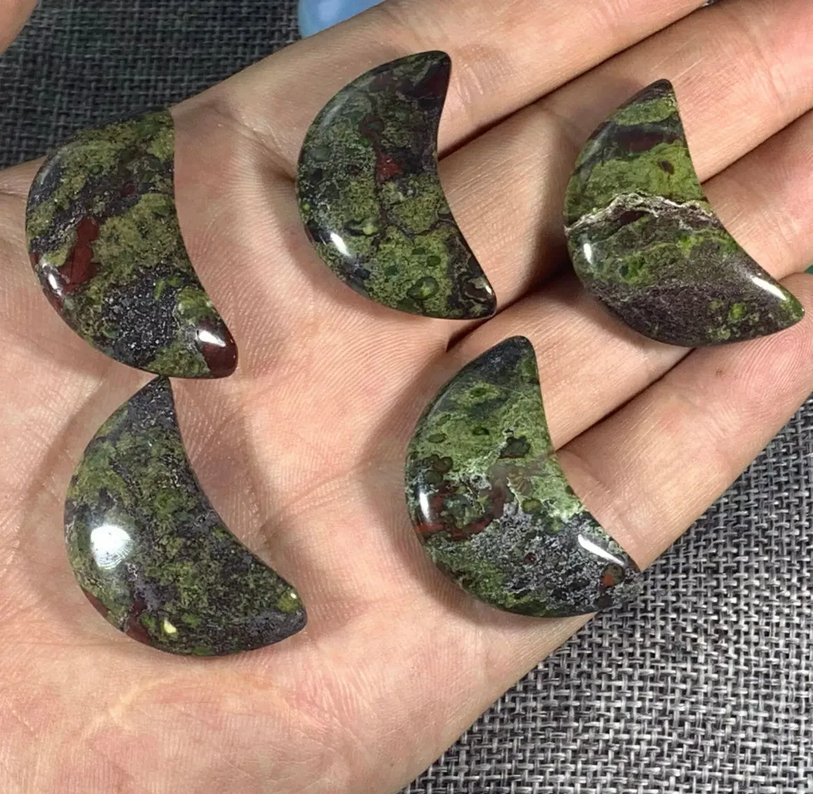 Natural dragon bloodstone gemstone crescent moon