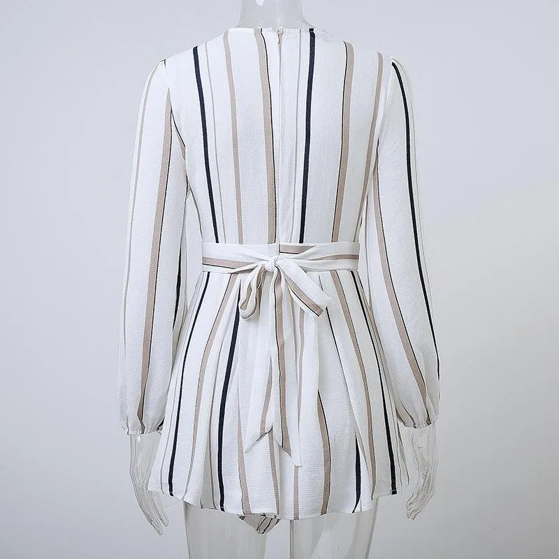 NEUTRAL STRIPES CRISSCROSS ROMPER