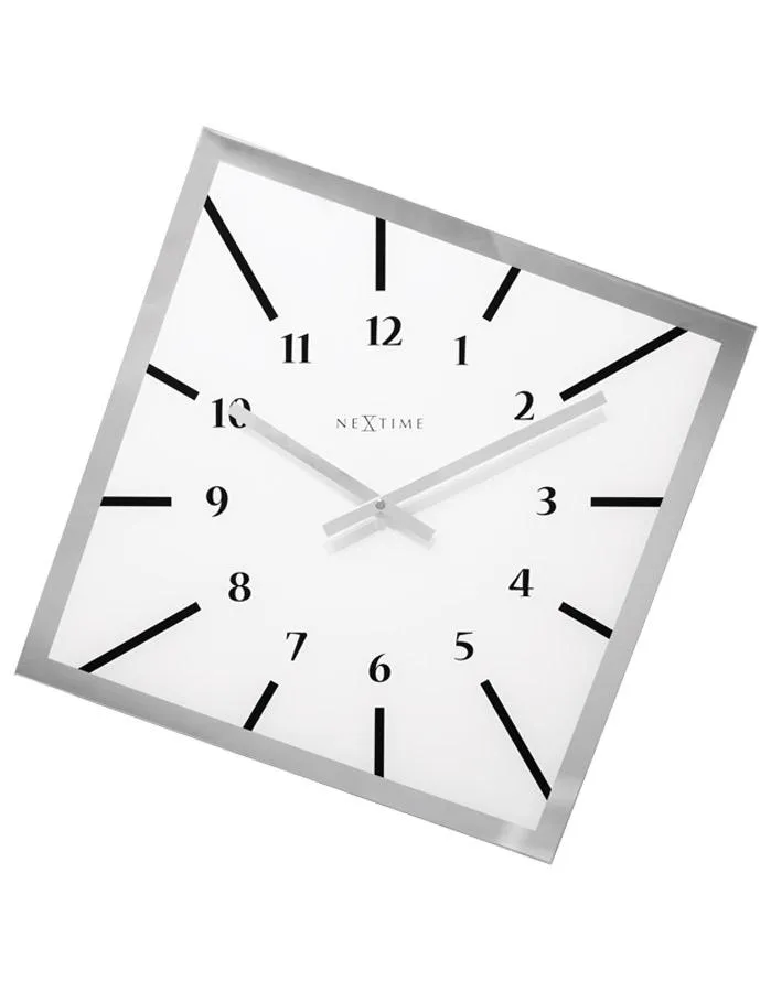 NeXtime Off Balance Glass Wall Clock - Silver Tone Frame - White Dial