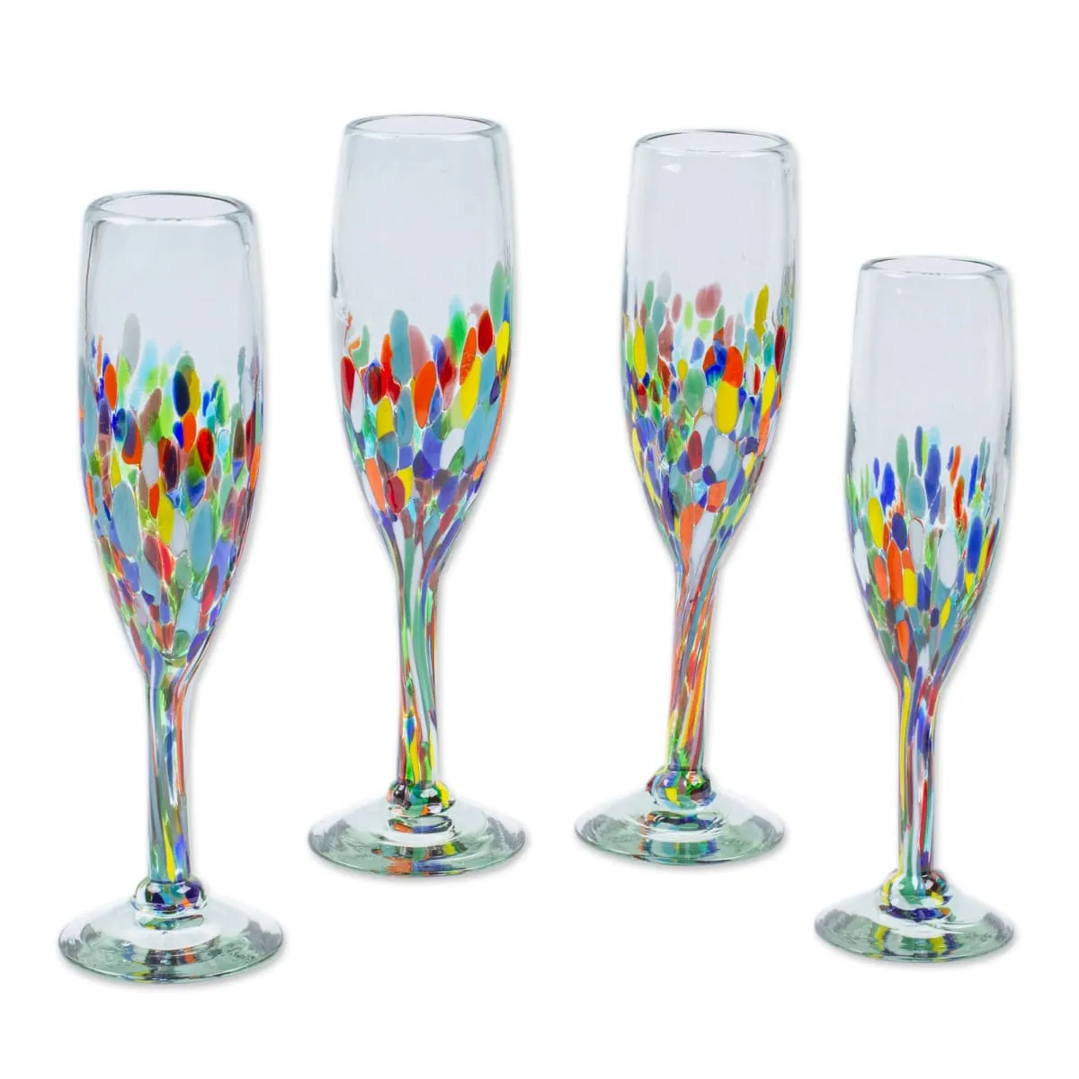 Novica Chromatic Soirée Handblown Champagne Flutes (Set Of 4)