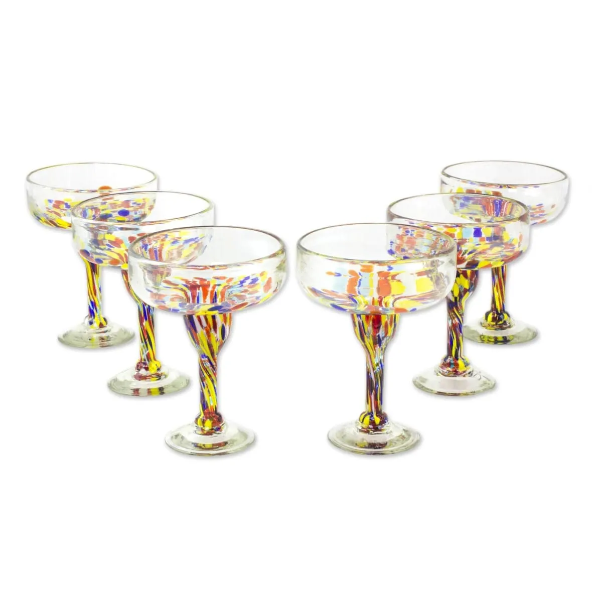 Novica Confetti Festival Blown Glass Margarita Glasses (Set Of 6)