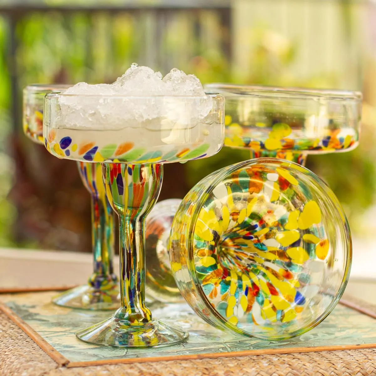 Novica Confetti Festival Blown Glass Margarita Glasses (Set Of 6)