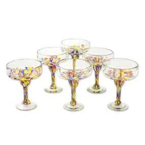 Novica Confetti Festival Blown Glass Margarita Glasses (Set Of 6)