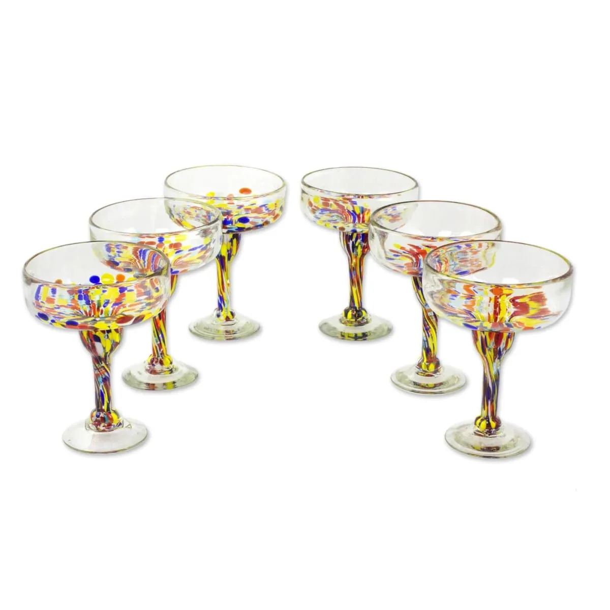 Novica Confetti Festival Blown Glass Margarita Glasses (Set Of 6)