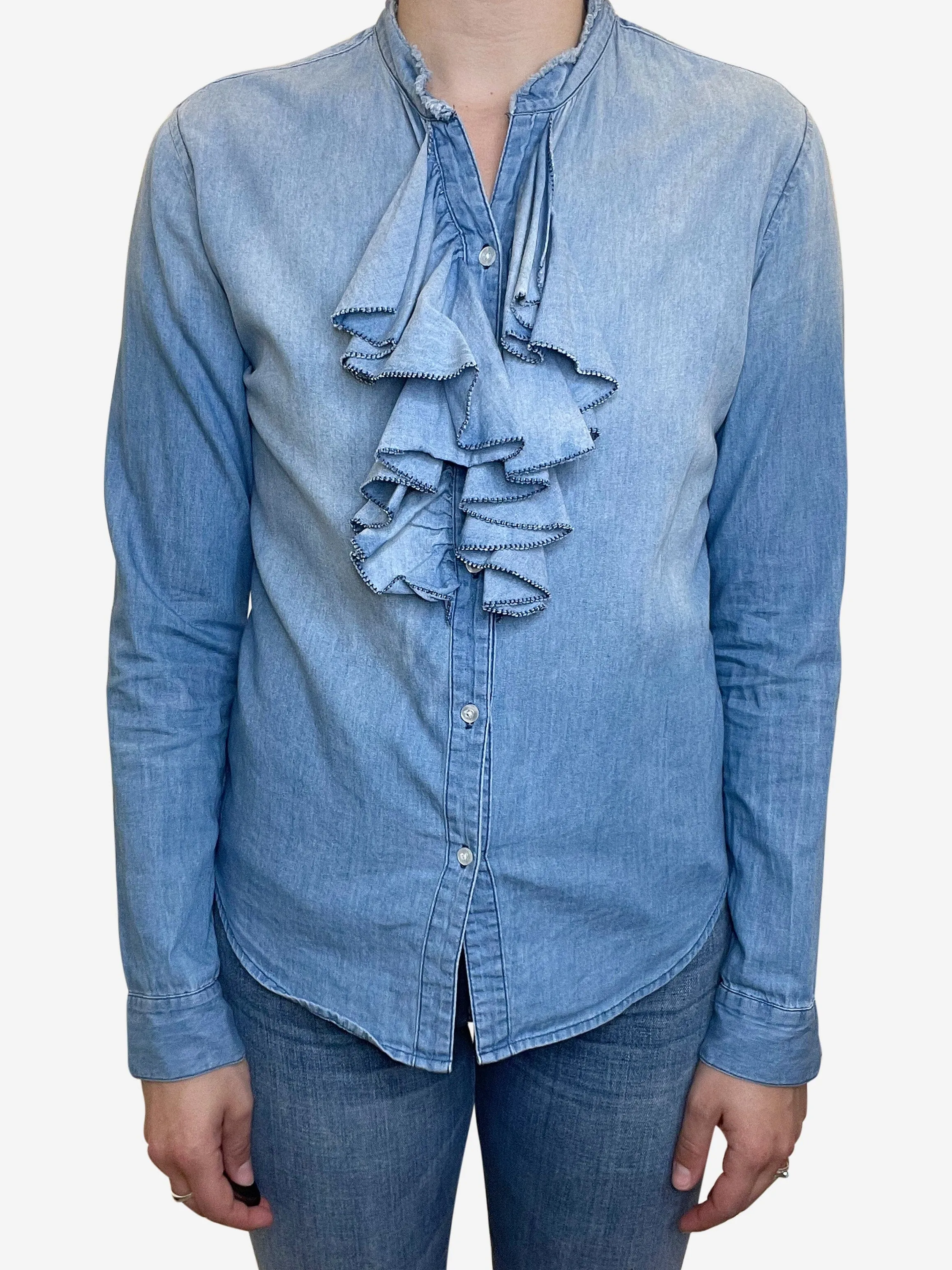 NSF Blue Long sleeve ruffle detail shirt - size S