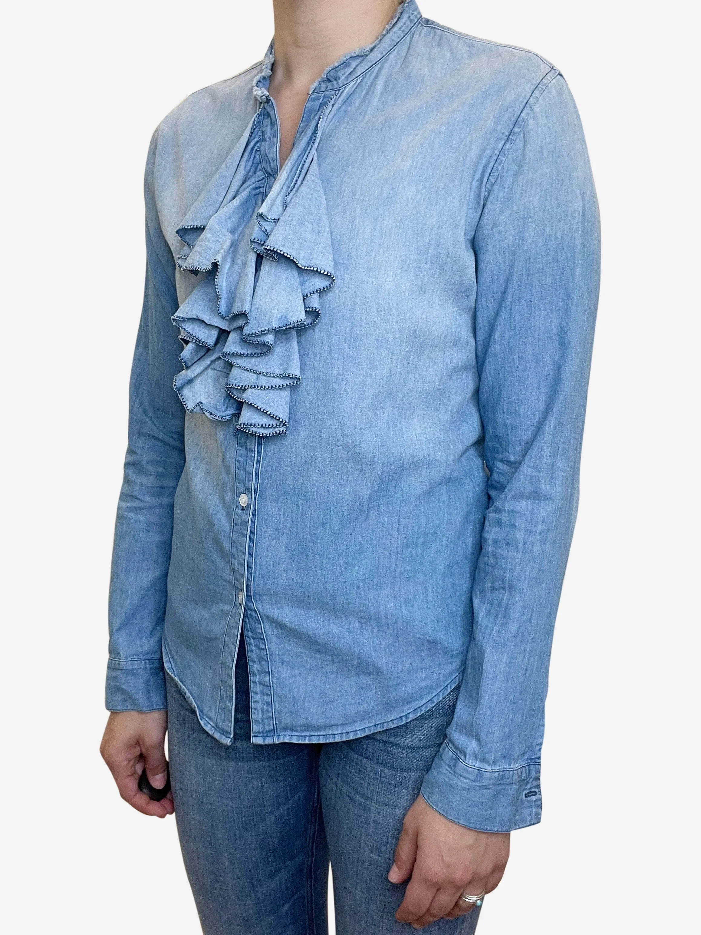 NSF Blue Long sleeve ruffle detail shirt - size S