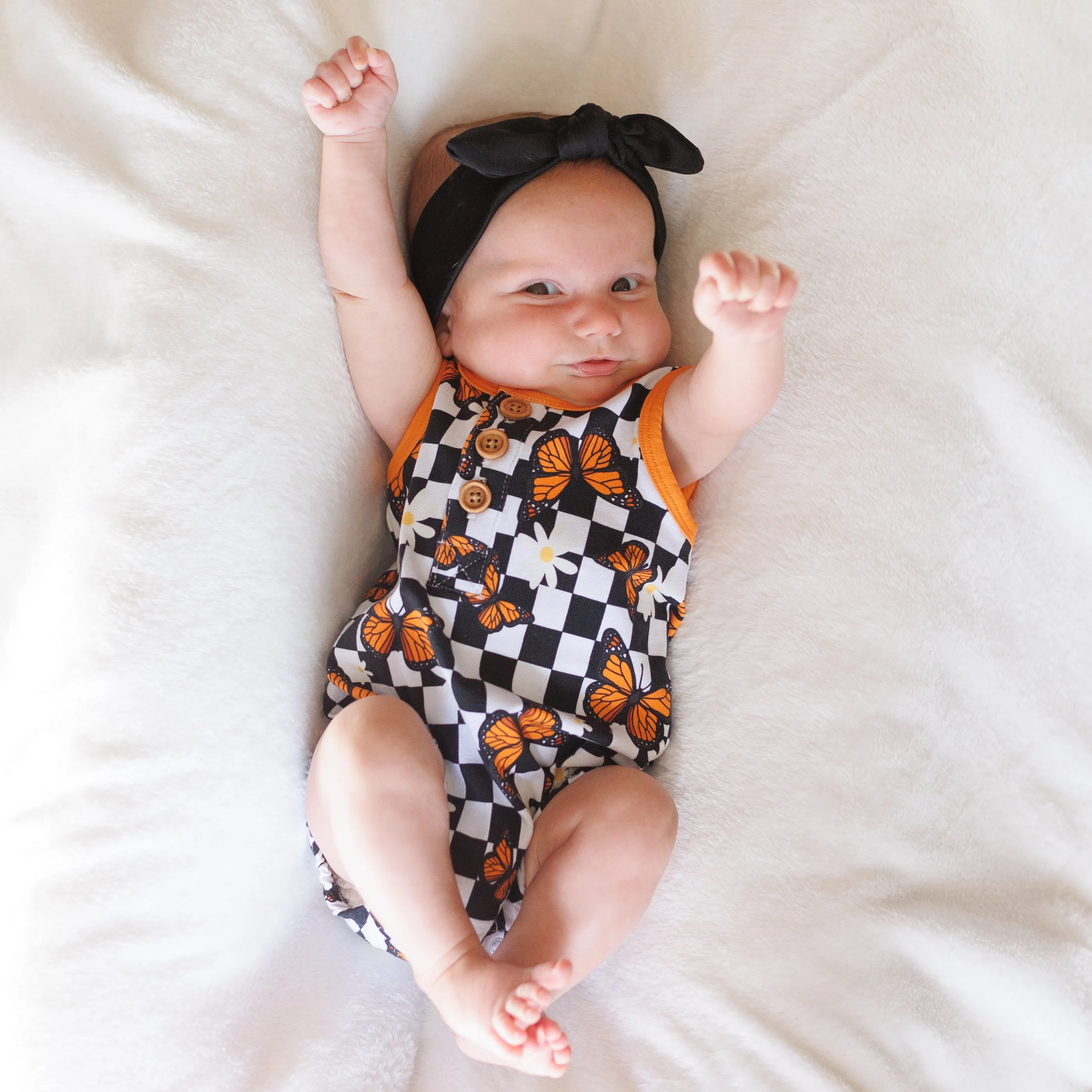 ORGANIC COTTON HENLEY ROMPER- Butterflies