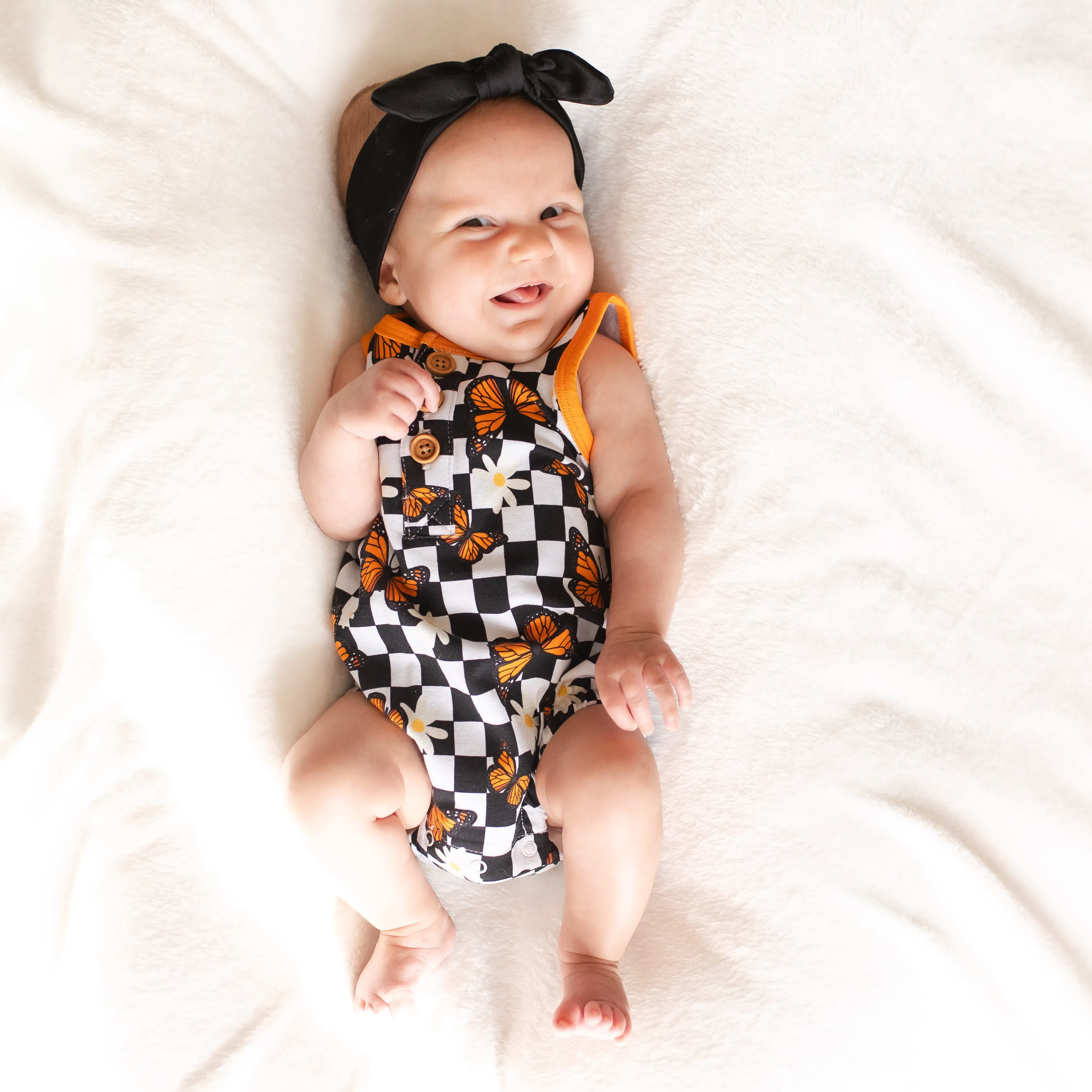 ORGANIC COTTON HENLEY ROMPER- Butterflies