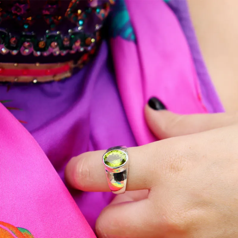 Peridot Oval Gemstone Boho Ring