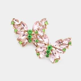 Pink and Green Round Marquise Stone Cluster Butterfly Evening Earrings