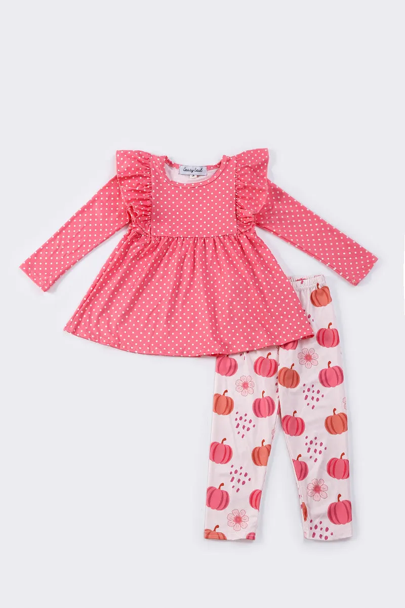 Pink pumpkin floral girl set