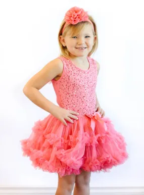 Popatu Baby Girls Coral Sequin Ruffle Petti Dress