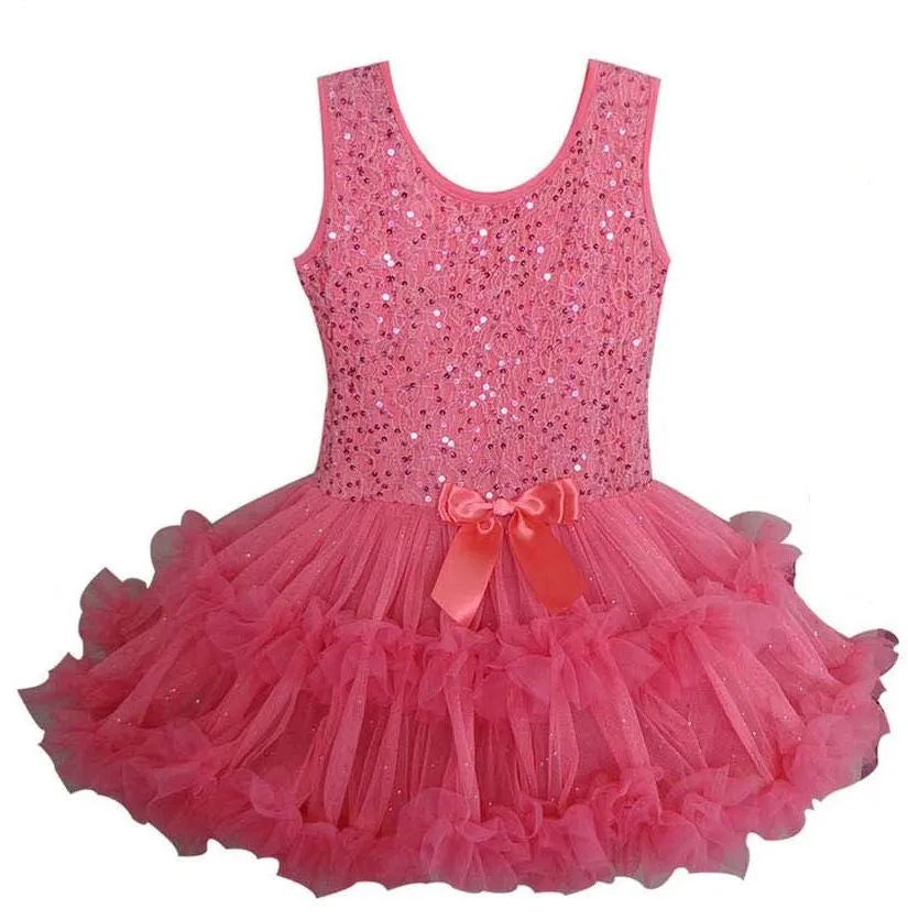 Popatu Baby Girls Coral Sequin Ruffle Petti Dress