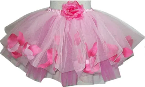 Popatu Little Girls Rose Mesh Tutu Skirt With Petals