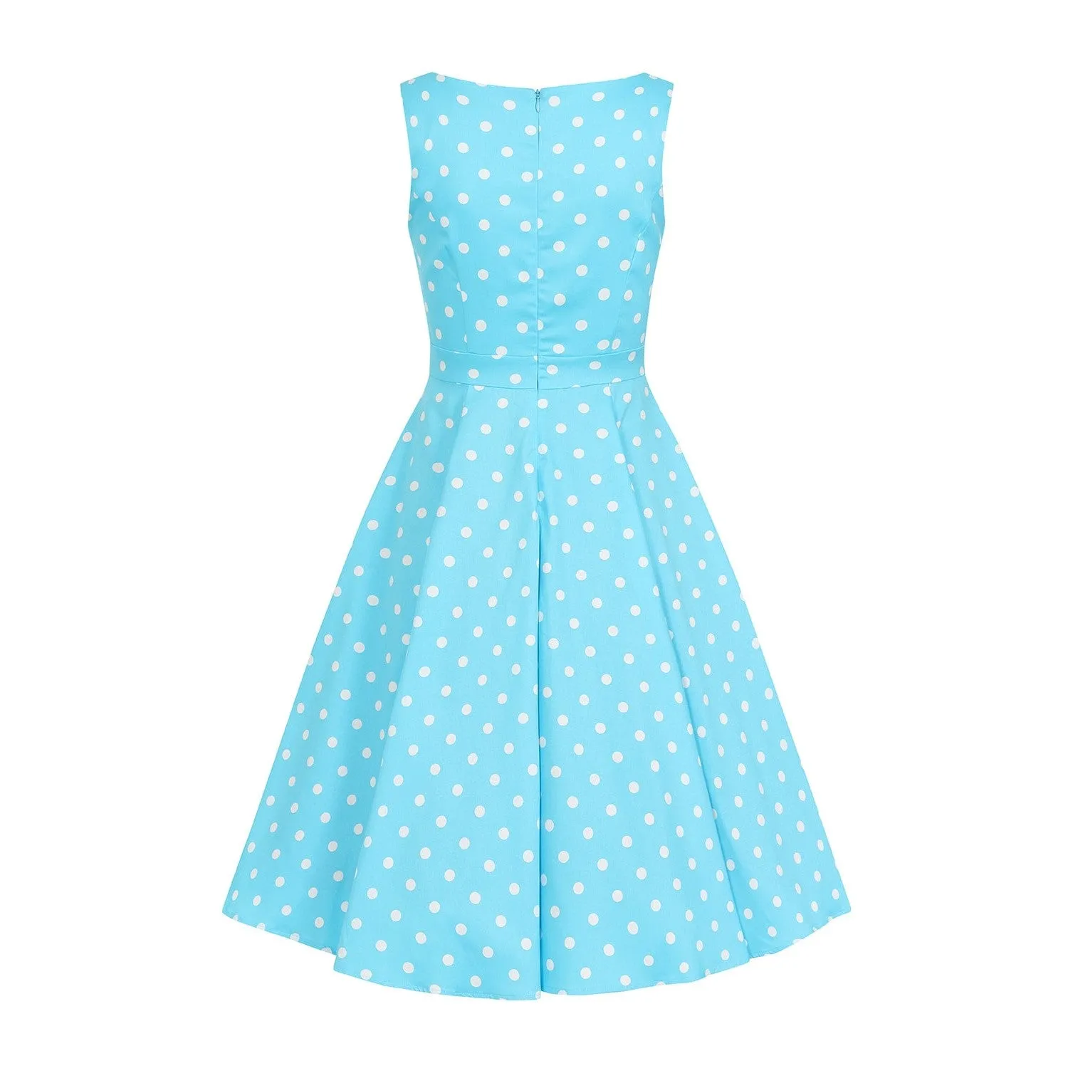 Pretty Blue Turquoise White Polka Dot Sleeveless Rockabilly 50s Swing Dress