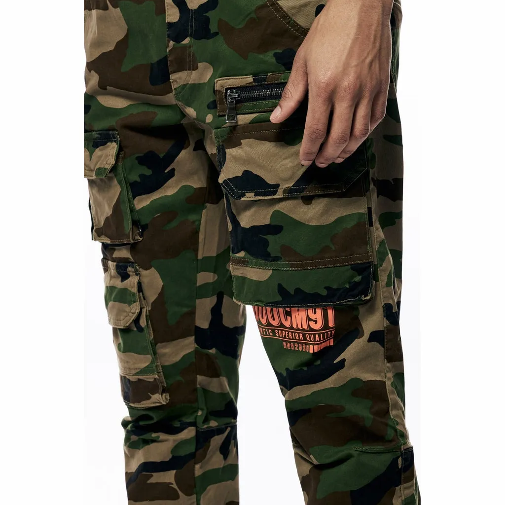 Printed Utility Twill Cargo Overalls - Wood Camo