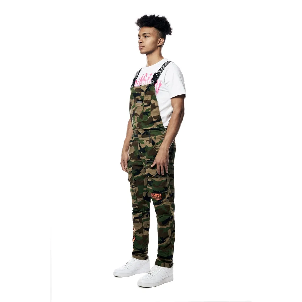 Printed Utility Twill Cargo Overalls - Wood Camo