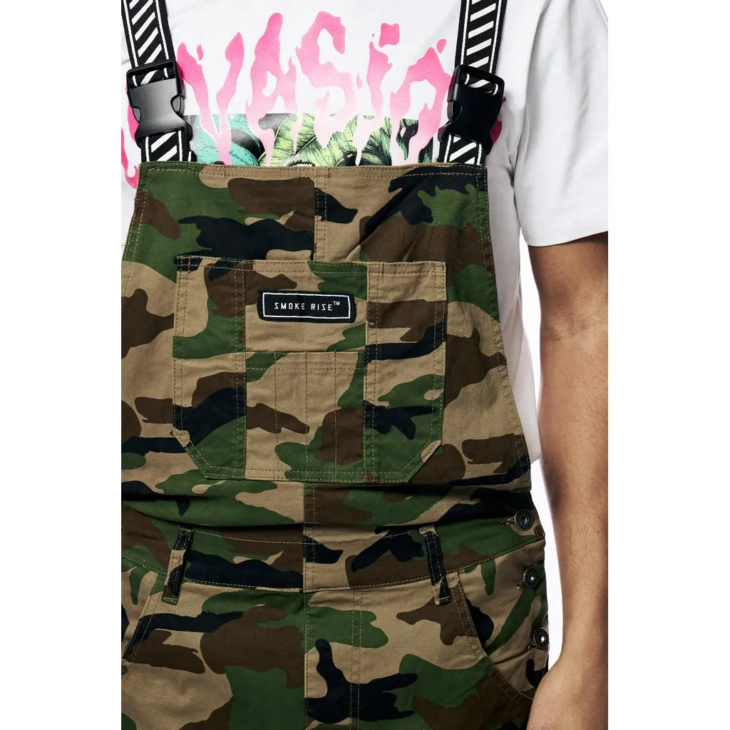 Printed Utility Twill Cargo Overalls - Wood Camo