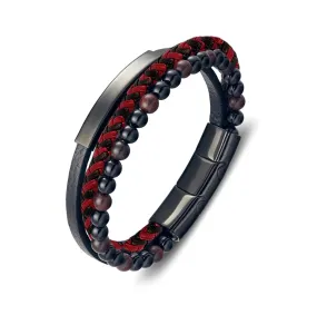 Rafael Mens I.D. leather stainless steel bracelet Red Black